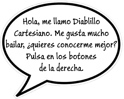 Me llamo diablillo cartesiano, me gusta bailar mucho, ¿quieres conocerme? Pulsa en los botones